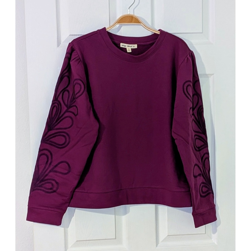 Indigo Thread Co. XL Purple Sweatshirt Long Sleeve Embroidered‎ Pullover Top NWT